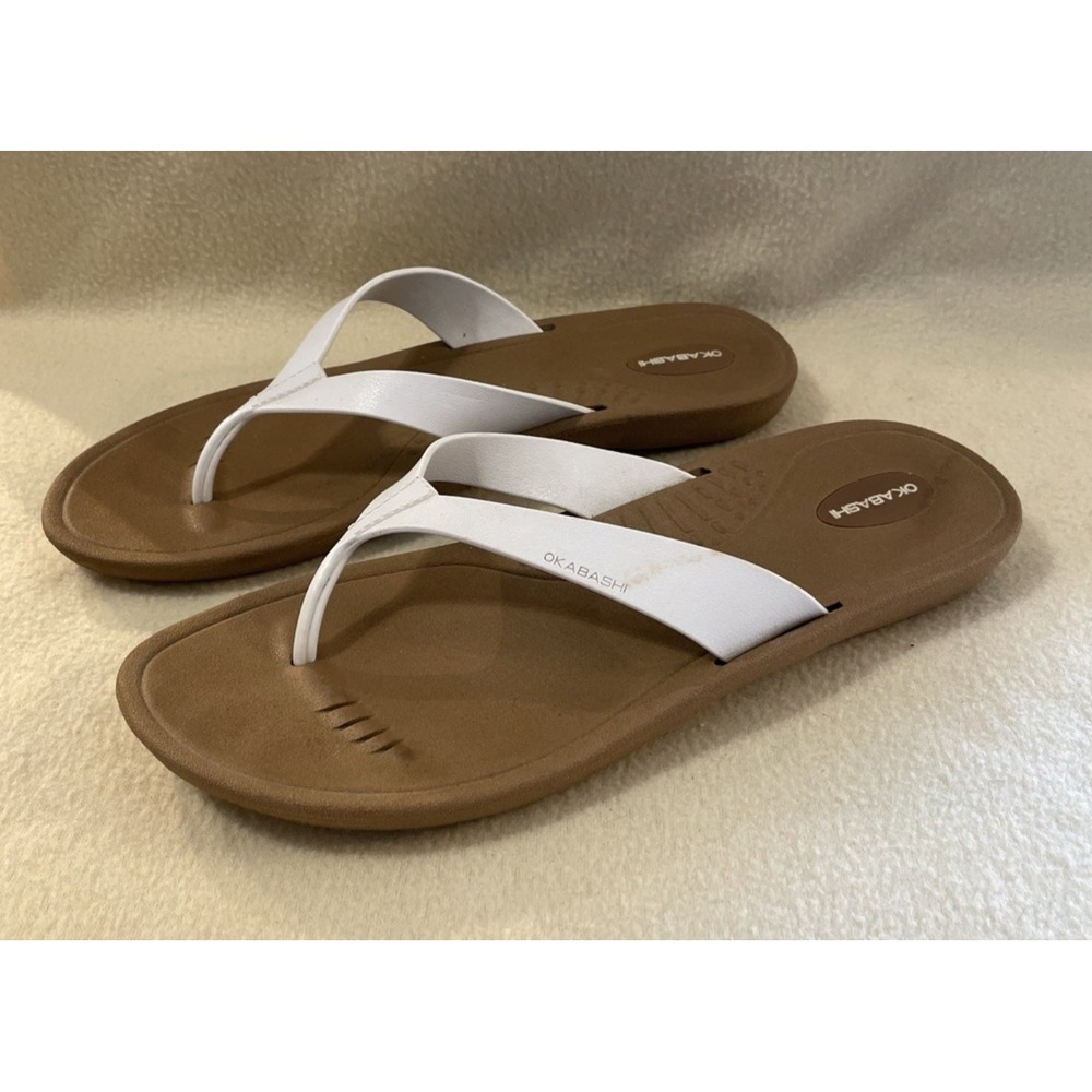 Okabashi Womens Sandals Breeze Toffee/White Arch Support Size 11 Flip Flop Thong